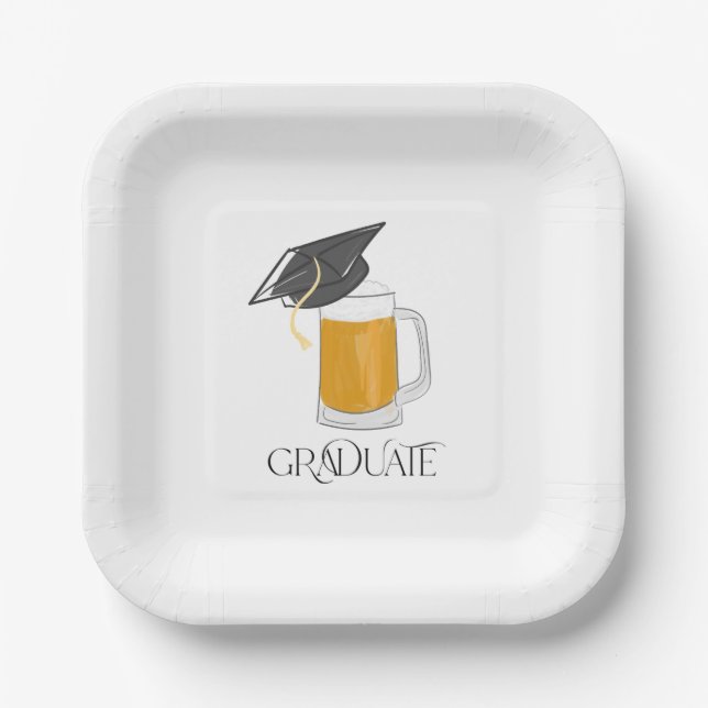 Graduate Beer Pint with Graduation Cap Paper Plates (Front)