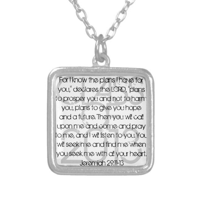 Graduate bible verse Jeremiah 29:11-13 Silver Plated Necklace (Front)