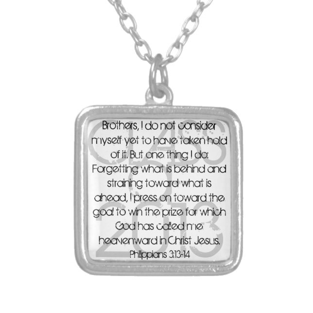 Graduate bible verse Philippians 3:13-14 Silver Plated Necklace (Front)