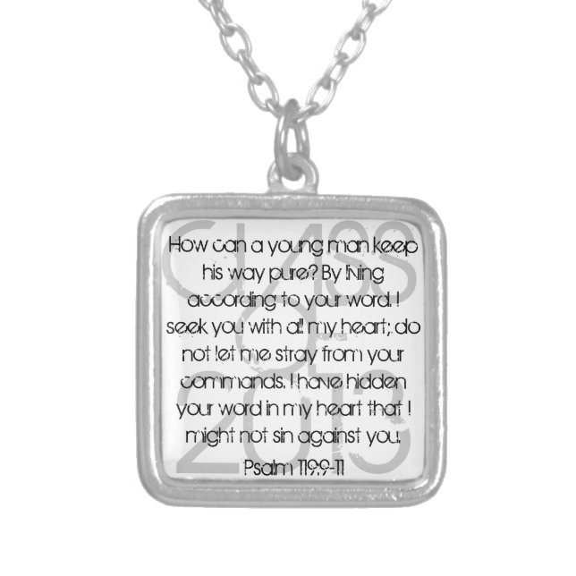 Graduate bible verse Psalm 119:9-11 Silver Plated Necklace (Front)