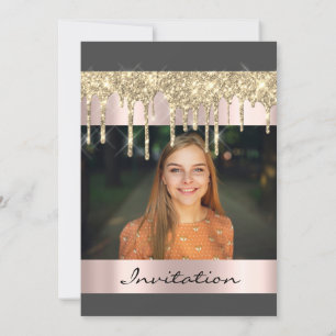 Graduate Birthday Party Gold Gray Drips Photo Invitation