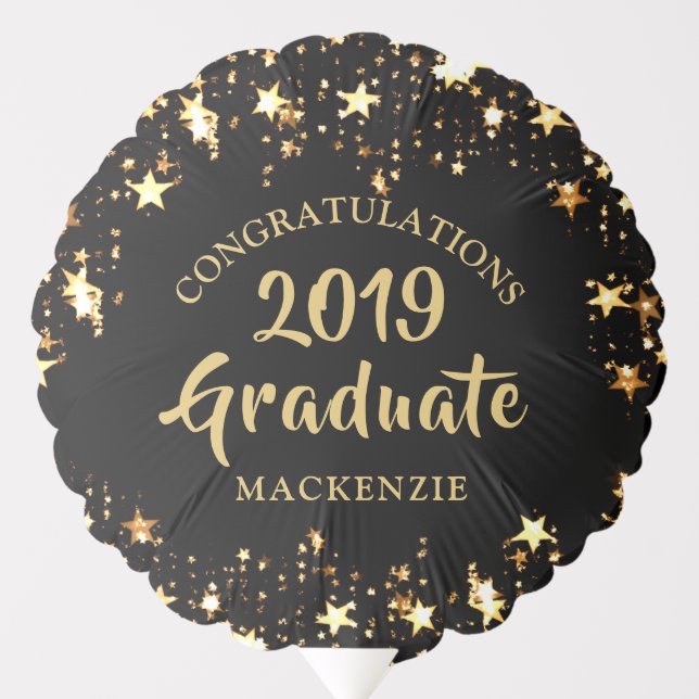 Graduate Black and Gold Stars Name Year Balloon (Front)