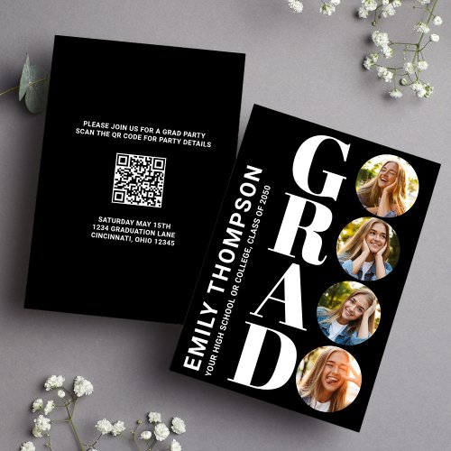 Graduate Black and White Photo Collage Modern  Invitation