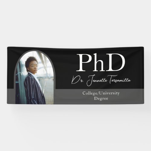 Graduate Black Arch Script Photo PhD Graduation Banner