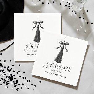 Graduate Black Bow Tassel Graduation Cocktail Napkins
