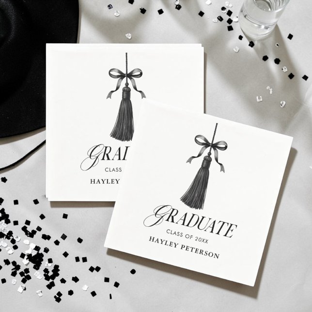 Graduate Black Bow Tassel Graduation Cocktail Napkins (Creator Uploaded)