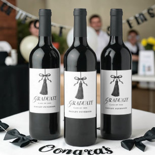 Graduate Black Bow Tassel Graduation Favors Wine Label