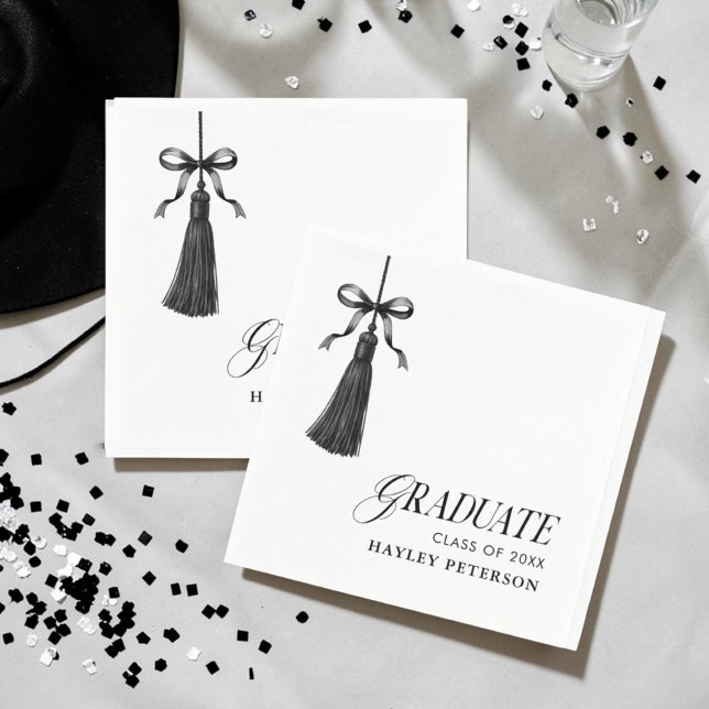 Graduate Black Bow Tassel Graduation Party Napkins (Creator Uploaded)