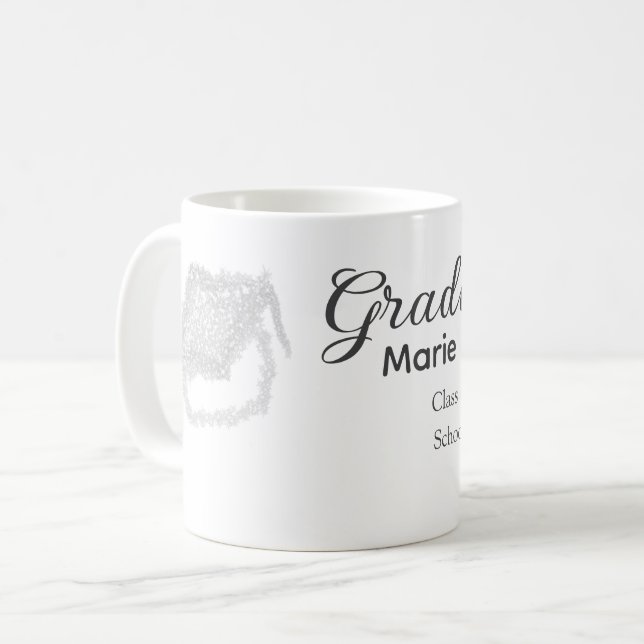 graduate black glitter graduation cap add name  coffee mug (Front Left)