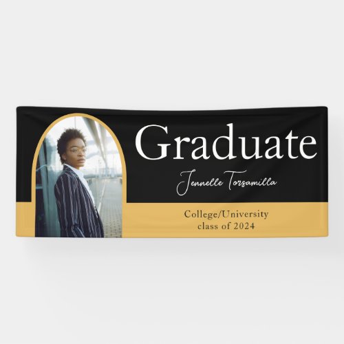 Graduate Black Gold Arch Photo Graduation Banner