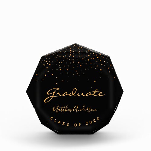 Graduate black gold confetti acrylic award