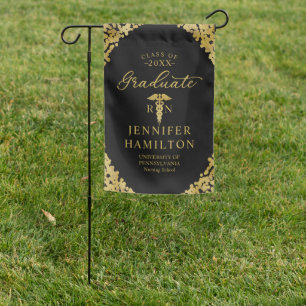Graduate Black Gold Medical School Graduation Garden Flag