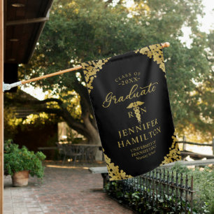 Graduate Black Gold Medical School Graduation House Flag
