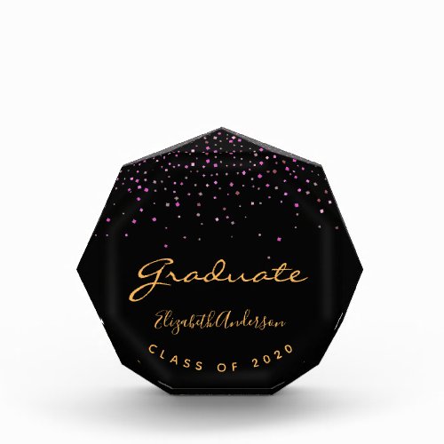 Graduate black gold purple confetti class acrylic award