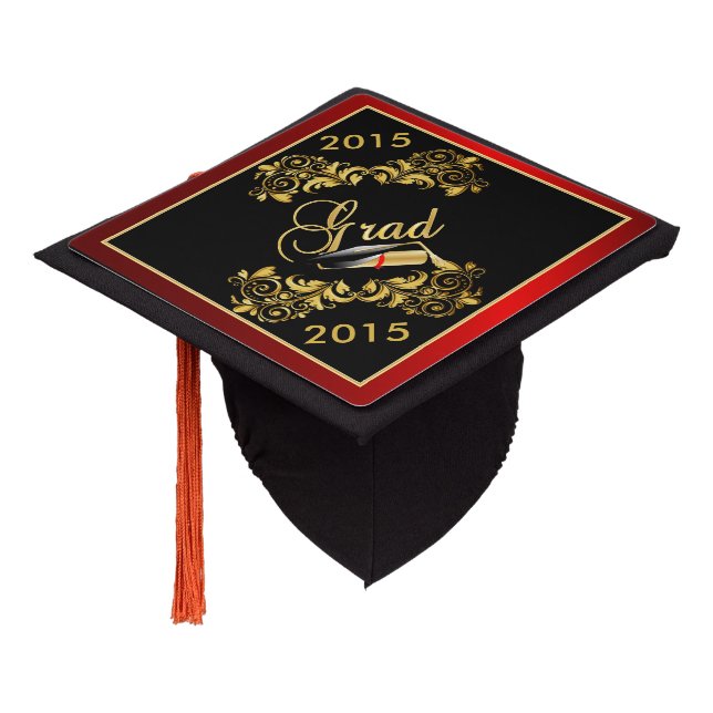 Graduate | Black & Gold with Diy Year Graduation Cap Topper (Angled)