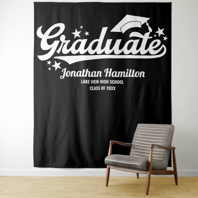 Graduate Black Graduation Party Backdrop (In Situ)
