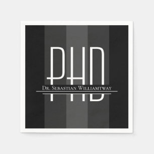 Graduate Black Gray PhD Graduation Party Napkins