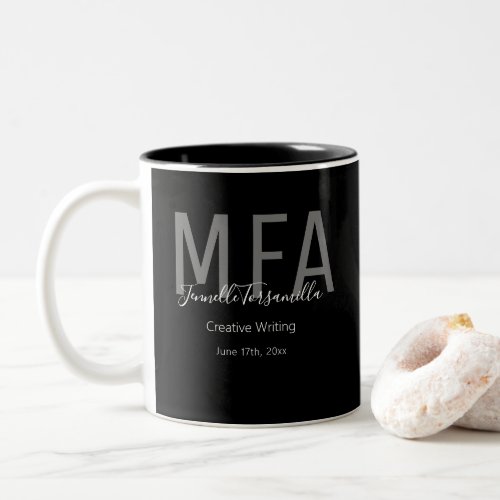 Graduate Black Gray White Date Name Degree MFA Two_Tone Coffee Mug