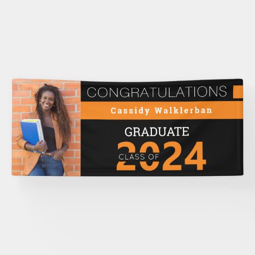 Graduate Black Orange Photo Graduation Banner
