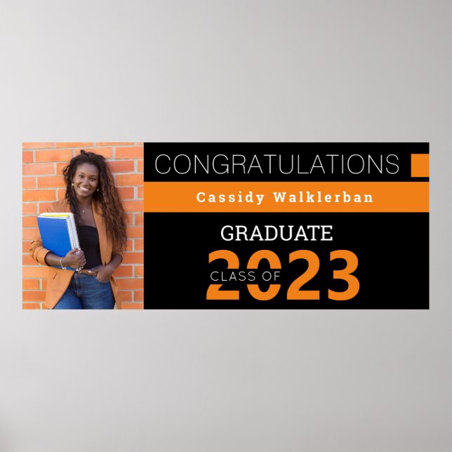 Graduate Black Orange Photo Graduation Poster (Front)