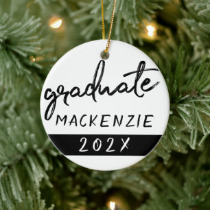 Graduate Black Script Classic Keepsake with Year Ceramic Ornament