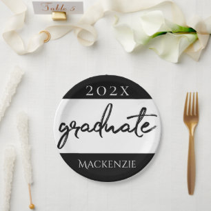 Graduate Black Script   Classic Keepsake with Year Paper Plates