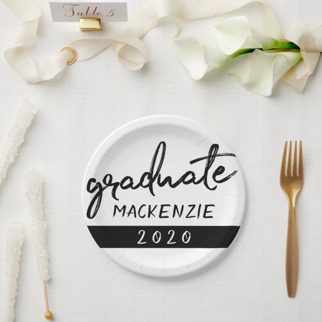 Graduate Black Script | Classic Keepsake with Year Paper Plates (Wedding)