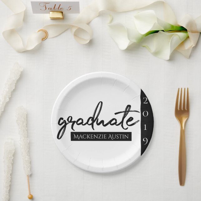 Graduate Black Script | Classic Keepsake with Year Paper Plates (Wedding)