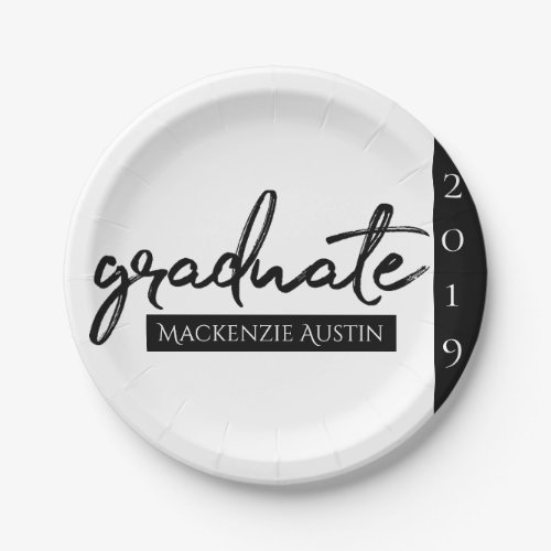 Graduate Black Script  Classic Keepsake with Year Paper Plates