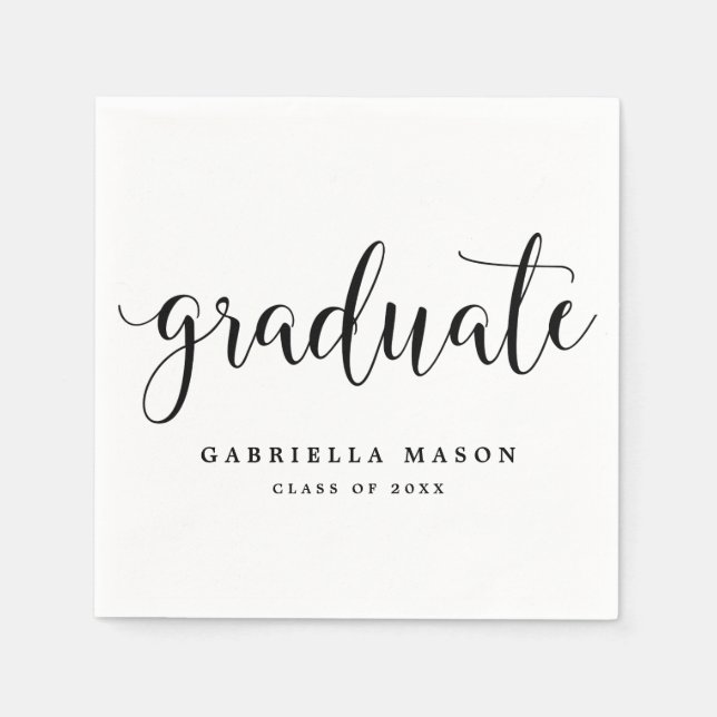 Graduate Black Script | Custom Background Color Paper Napkins (Front)