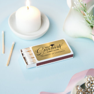 Graduate Black Script Typography Gold Background Matchboxes