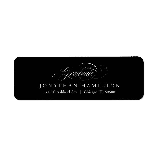 Graduate Black & White Elegant Script Graduation Label (Front)