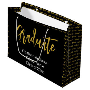 Graduate Black White Gold Grad Name Class of 20245 Large Gift Bag