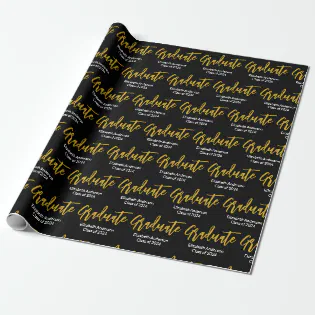 Graduate Black White Gold Grad Name Class of 2024  Wrapping Paper