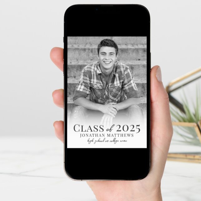 Graduate Black White Male Photo Graduation Announcement (Front Digital)