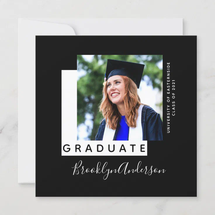 Graduate Black White Photo Graduation Annoucement | Zazzle