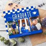 Graduate Blue 3 Photo Graduation<br><div class="desc">Make this graduation announcement a special keepsake of your grad's big day. It features a blue background,  with three stunning photos of your graduate in their cap and gown,  and their name and graduation year prominently displayed. Show off your graduate's accomplishment with this beautiful high school graduation announcement.</div>