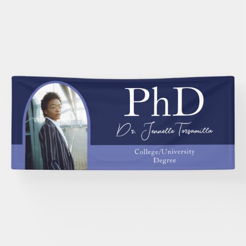 Graduate Blue Arch Script Photo PhD Graduation Banner
