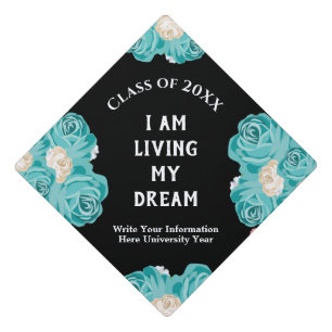 Graduate Blue Floral Inspired Motivate Personalize Graduation Cap Topper
