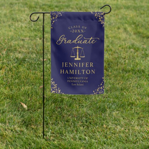 Graduate Blue Gold Confetti Law School Graduation Garden Flag