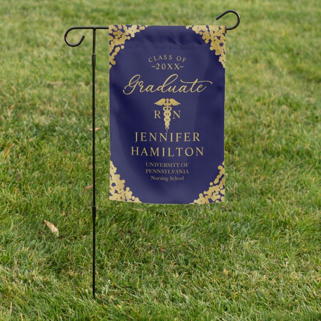 Graduate Blue Gold Medical School Graduation Garden Flag (In SItu)
