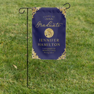 Graduate Blue Gold Nursing School Graduation Garden Flag