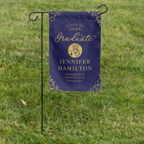 Graduate Blue Gold Nursing School Graduation Garden Flag