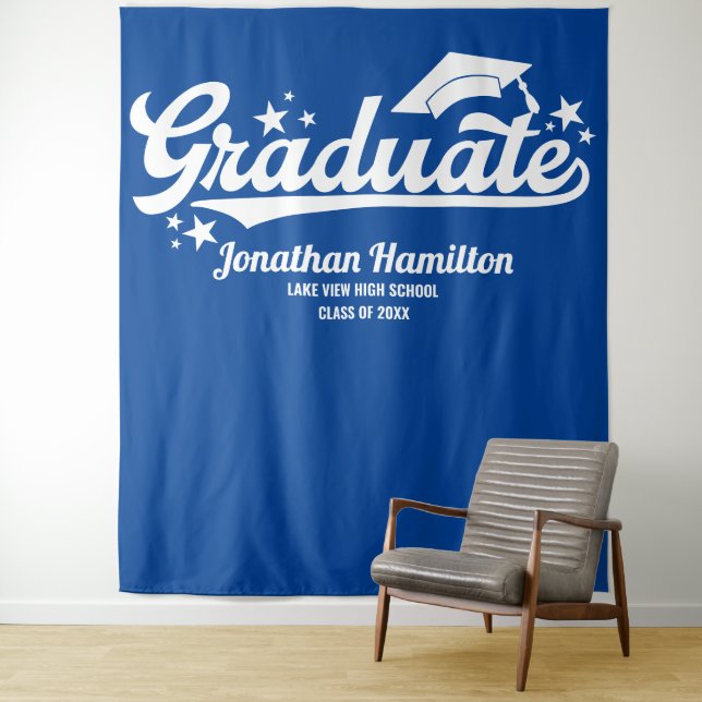 Graduate Blue Graduation Party Backdrop (In Situ)