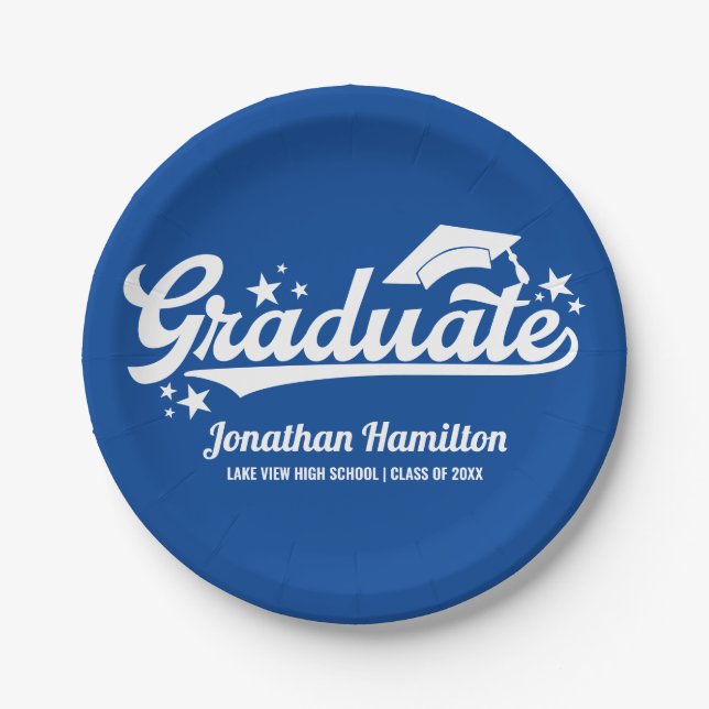 Graduate Blue Graduation Party Paper Plates (Front)