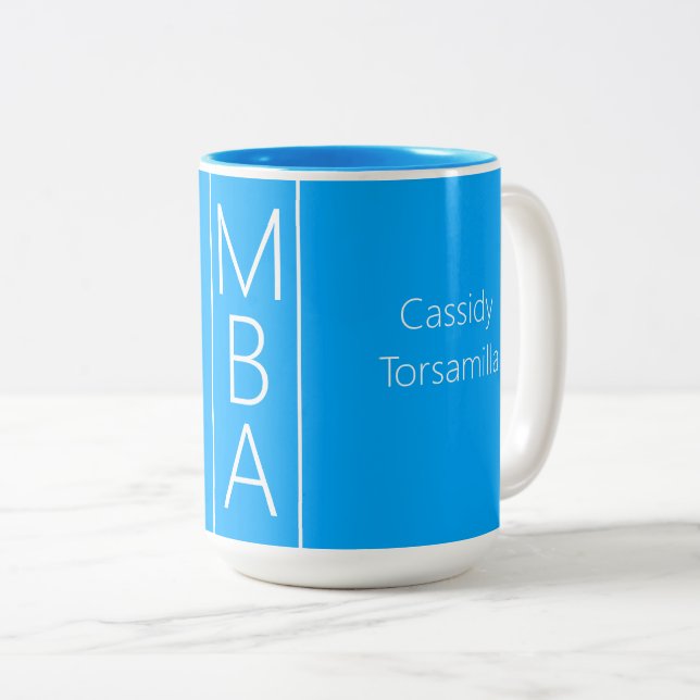 Graduate Blue Name MBA Two-Tone Coffee Mug (Front Right)
