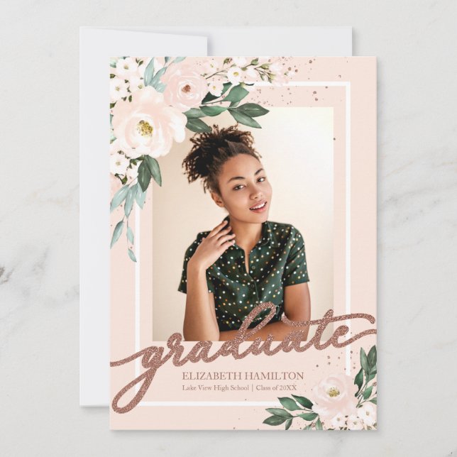 Graduate Blush Floral Grad Announcement Photo (Front)