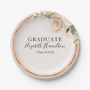 Graduate Blush & Rose Gold Modern Chic Floral Paper Plates