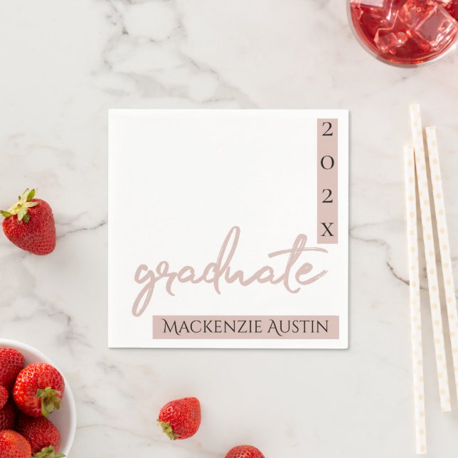 Graduate Blush Script | Classy Pink Brush on White Napkins (Insitu)