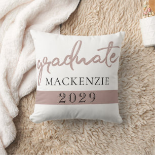 Graduate Blush Script   Classy Pink Brush on White Throw Pillow